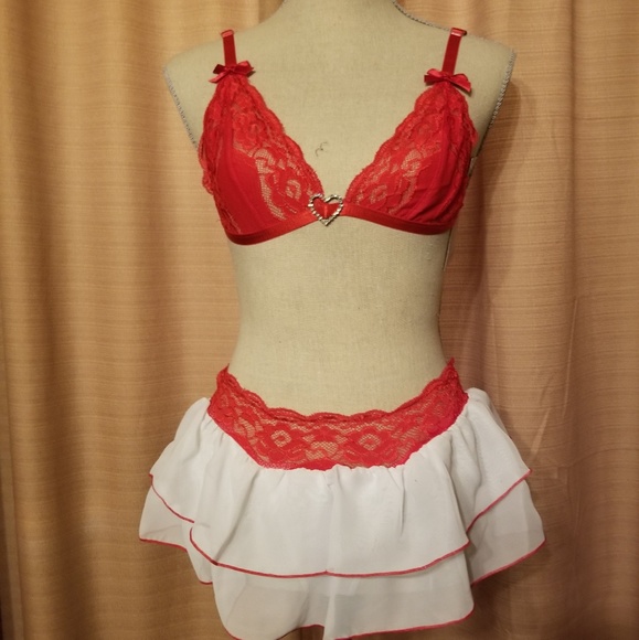 Elegant Moments Other - Red and White Lingerie Skirt Set
